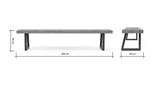 Holzbank Clifton - Breite ca. 200cm, Zerreiche massiv, smoked