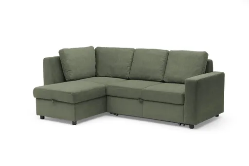 Ecksofa PRO FLEXX - Ecke links, 2-Sitzer inkl. Schlaffunktion und Bettkasten, Stoff, Dunkelgrün