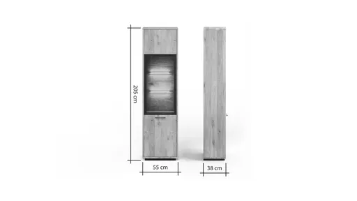 Vitrine Savannah - Anschlag rechts, inkl. Beleuchtung, Wildeiche massiv, natur geölt
