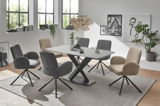 Esstisch - LB ca. 180x90 cm, Grau gemustert, Schwarz