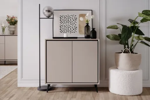 Kommode - B ca. 90 cm, Sand, Schwarz