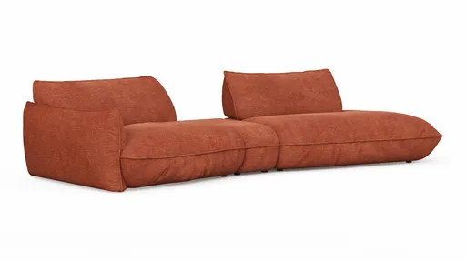 Trapezsofa Fluffy - 2-Sitzer mit Trapezelement und Abschlussteil inkl. Rückenlehne verstellbar, Stoff, Kupfer