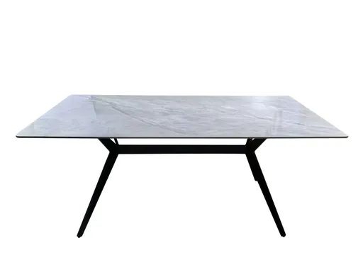 Esstisch - LB ca. 180x90 cm, Marmoroptik grau, Schwarz