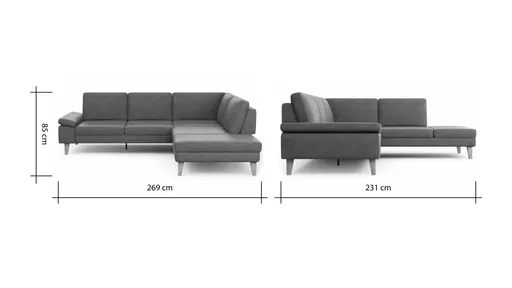 Ecksofa Houston - 2,5-Sitzer, Eckelement und 1-Sitzer mit Abschlussteil rechts,  inkl. Sitztiefenverstellung und Armlehne klappbar, Leder, Dunkelbraun