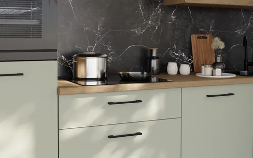 Küchenblock- ohne E-Geräte, B ca. 250 cm, Eiche Dekor, Salbei, Matt