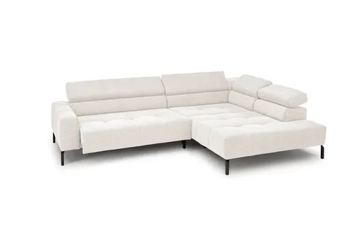 Ecksofa COLLEEN - 2-Sitzer mit Ecke rechts, Sitzvorzug motorisch, Feincord, Weiß