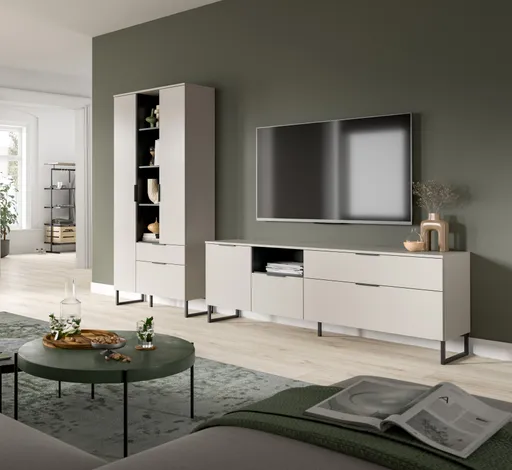 TV-Lowboard - B ca. 185 cm, Kaschmir, Schwarz