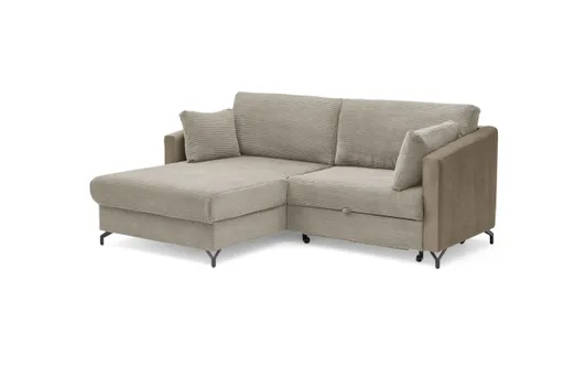 Ecksofa - 1,5-Sitzer, Ecke rechts inkl. Schlaffunktion und Bettkasten, Stoff, Hellbraun