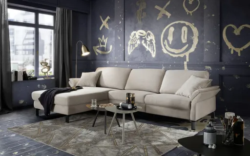 Ecksofa CALM PREMIUM 2.0 - Longchair links mit 3-Sitzer, Rückenlehne verstellbar, Stoff, Sand