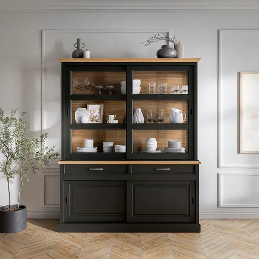 Buffetschrank Louisiana - mit Schiebetüren, teilmassiv, Schwarzgrau