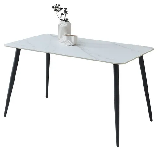 Esstisch - LB ca. 140x80 cm, Weiß marmoriert, Schwarz