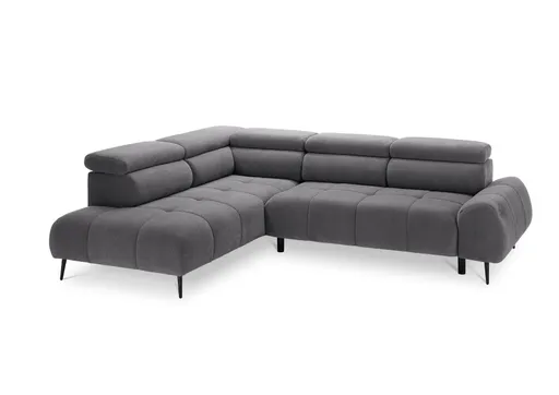 Ecksofa - Ecke links mit 2-Sitzer, Sitzvorzug motorisch, Kopfteil verstellbar, Stoff, Grau