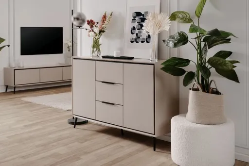 Kommode - B ca. 135 cm, Sand, Schwarz