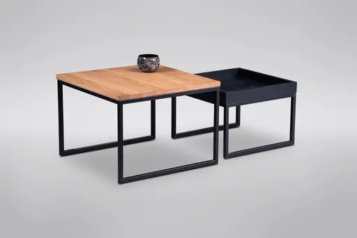 Couchtisch - LB ca. 60x60 cm, Wildeiche massiv geölt, Schwarz 