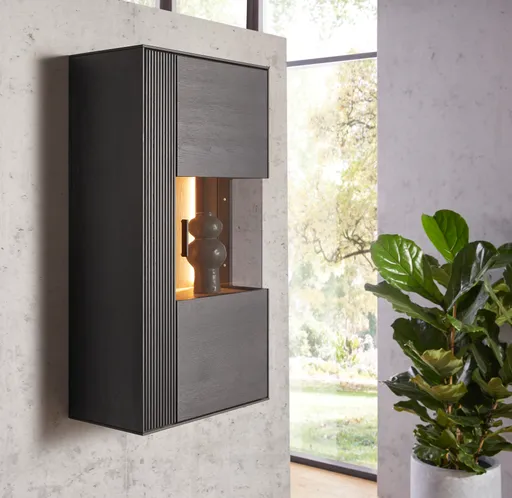 Hängevitrine Estana - inkl. Beleuchtung, Eiche massiv, anthrazit