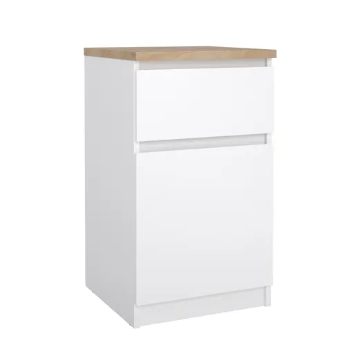 Nachtkonsole- B ca. 40 cm, Weiß, Hochglanz, Eiche Dekor