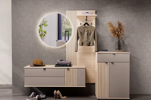 Schuhschrank - B ca. 70 cm, Riva Eiche Nachbildung, Basalt