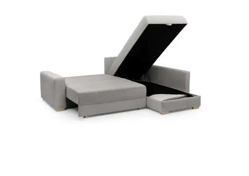 Ecksofa Jyte - 2-Sitzer mit Ecke rechts, Schlaffunktion mit Bettkasten, Stoff, Grau
