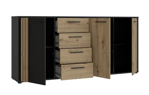 Sideboard FLORISS- Schwarz, Eiche Dekor