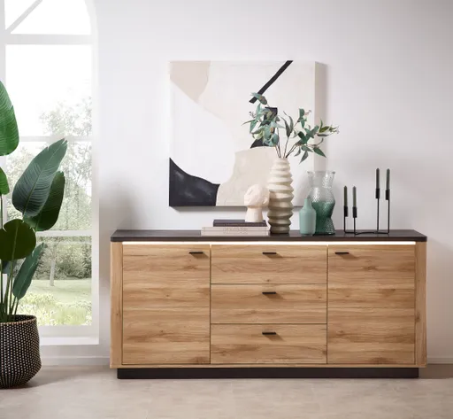 Sideboard - mit Beleuchtung, B ca. 186 cm, Eiche Nachbildung, Eiche dunkel Nachbildung