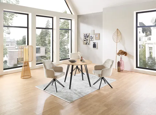 Esstisch - Ø/H ca. 100x75 cm, Eiche Optik, Schweizer Kante, Schwarz