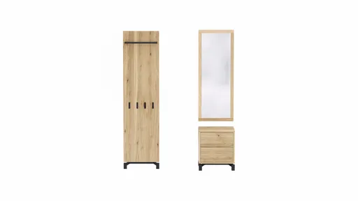 Garderobenkombination Williston - Korpus Wildeiche bianco / Front sandgestrahlt