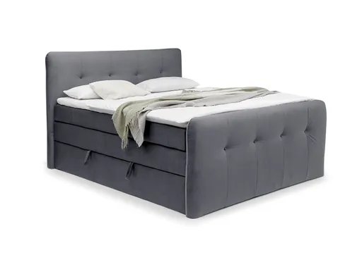 Boxspringbett HOLLIE- Liegefläche ca. 180x200 cm, Stoff, Grau, inkl. Topper
