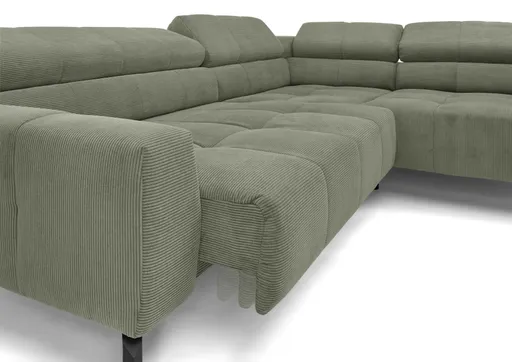Ecksofa COLLEEN - Ecke links und 2-Sitzer, Sitzvorzug motorisch, Feincord, Olive