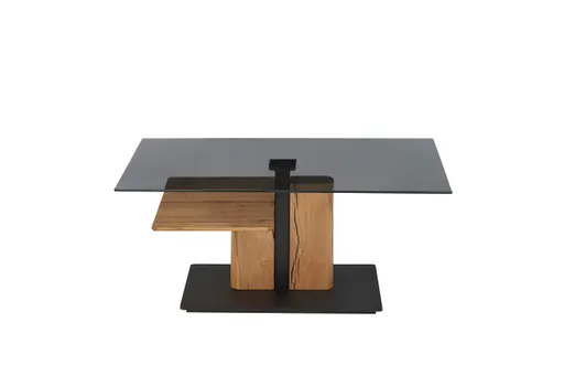 Couchtisch - höhenverstellbar, LBH ca. 105x65x45 cm, Glas grau, Eiche massiv