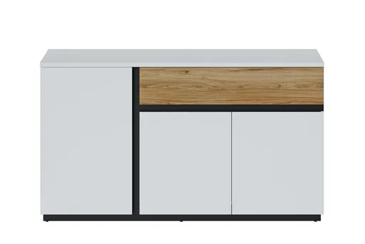 Kommode - B ca. 155 cm, Weiß, Eiche Nachbildung, Schwarz matt