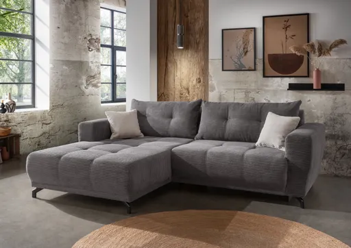 Ecksofa - Ecke links, 2-Sitzer, inkl. motorische Sitztiefenverstellung, Stoff, Dunkelgrau