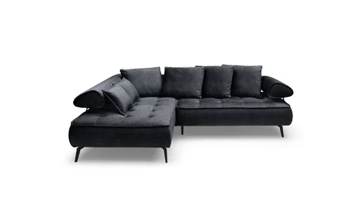 Ecksofa - Ecke links, 2-Sitzer inkl. Schlaffunktion, Relaxfunktion, Stoff, Schwarz