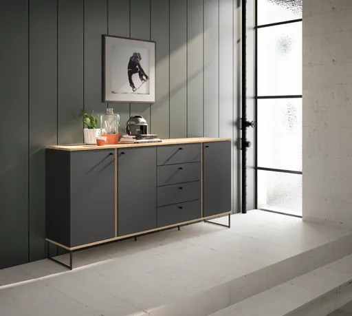 Sideboard - B ca. 180 cm, Anthrazit, Evoke Eiche Nachbildung
