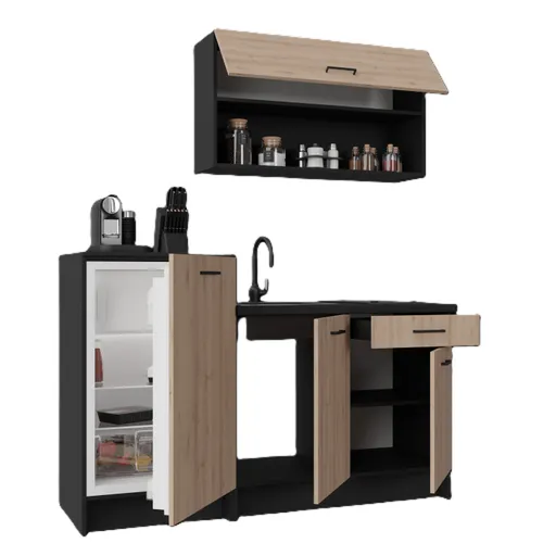 Küchenblock- ohne E-Geräte, B ca. 160 cm, Schwarz, Buche Dekor