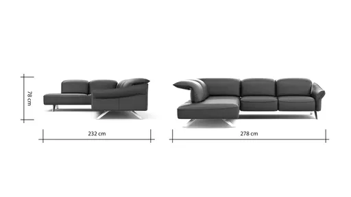 Ecksofa Bormio - Ecke links mit 2,5-Sitzer inklusive Relaxfunktion (motorisch), Leder, Schwarz