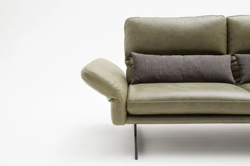 Sofa Alexander - 3-Sitzer inkl. Kopfstütze/Armlehne verstellbar, Leder, Olive