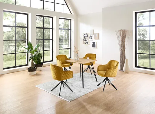 Esstisch - LB ca. 80x80 cm, Eiche Optik, Schweizer Kante, Schwarz