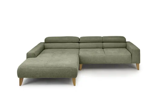 Ecksofa CHENOA - Longchair links mit 2-Sitzer, Kopfteil verstellbar, Stoff, Dunkelgrün