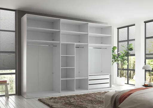 Drehtürenschrank- B ca. 300 cm, Weiß, Weiß Hochglanz