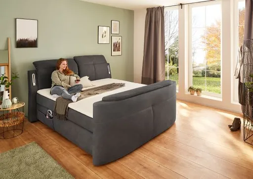 Boxspringbett- Liegefläche ca. 180x200 cm, Stoff, Dunkelgrau