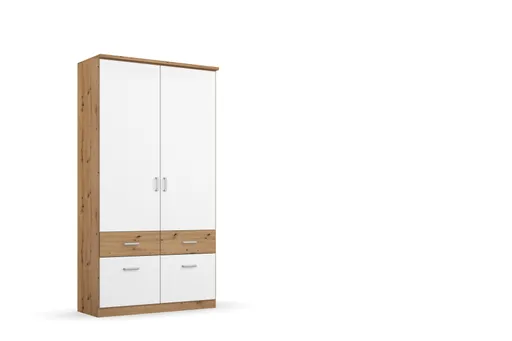 Drehtürenschrank ROYAN- B ca. 91 cm, Eiche Dekor, Weiß