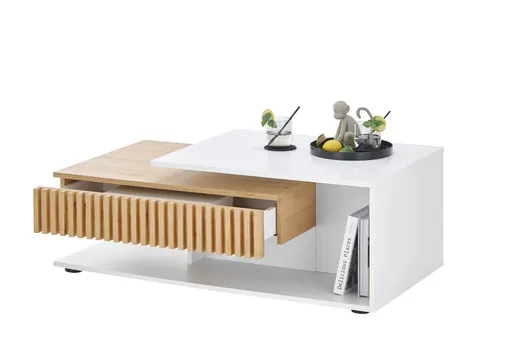 Couchtisch - LB ca. 110x60 cm, Weiß, Artisan Eiche Nachbildung