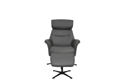 TV-Sessel MIO mit Hocker - drehbar, Kopfteilverstellung, Leder, Dunkelgrau