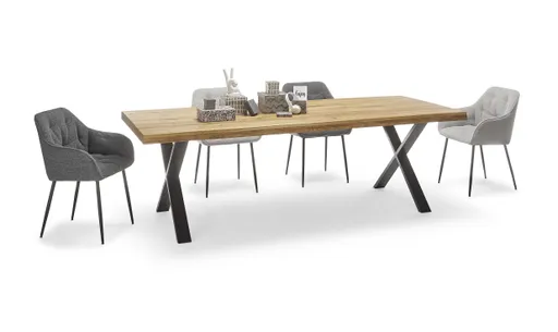 Esstisch - LB ca. 240x100 cm, Eiche massiv geölt, Baumkante, Schwarz
