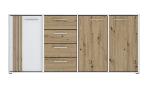 Sideboard FLORISS- Weiß, Eiche Dekor