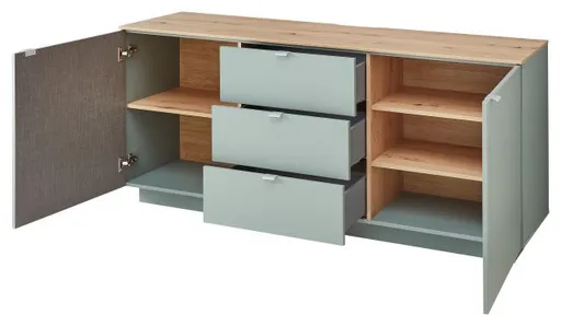 TV-Sideboard - Olivgrün, Eiche Dekor