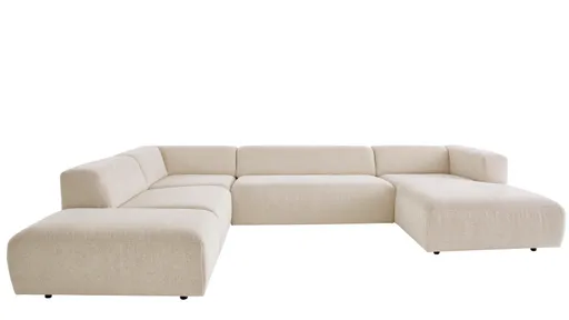Ecksofa Caruso - Ecke links, 2-Sitzer, Longchair rechts, Stoff, Ecru