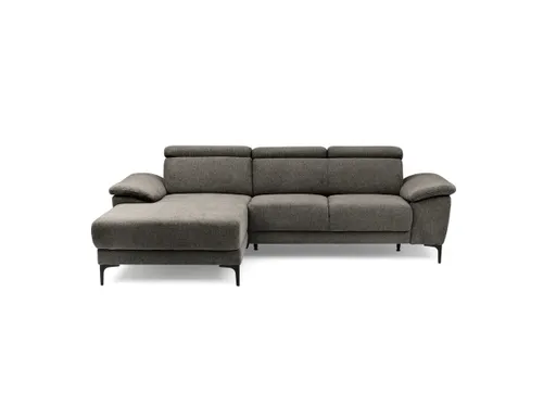 Ecksofa EZRA - Ecke links, 2-Sitzer inkl. Kopfteilverstellungen, Stoff, Braun