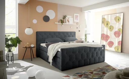 Boxspringbett- Liegefläche ca. 180x200 cm, Stoff, Schwarz