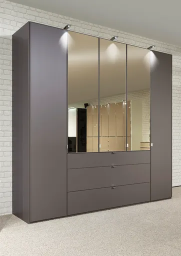Drehtürenschrank - inkl. Beleuchtung und Spiegeltüren, B. ca. 250 cm, Dunkelgrau